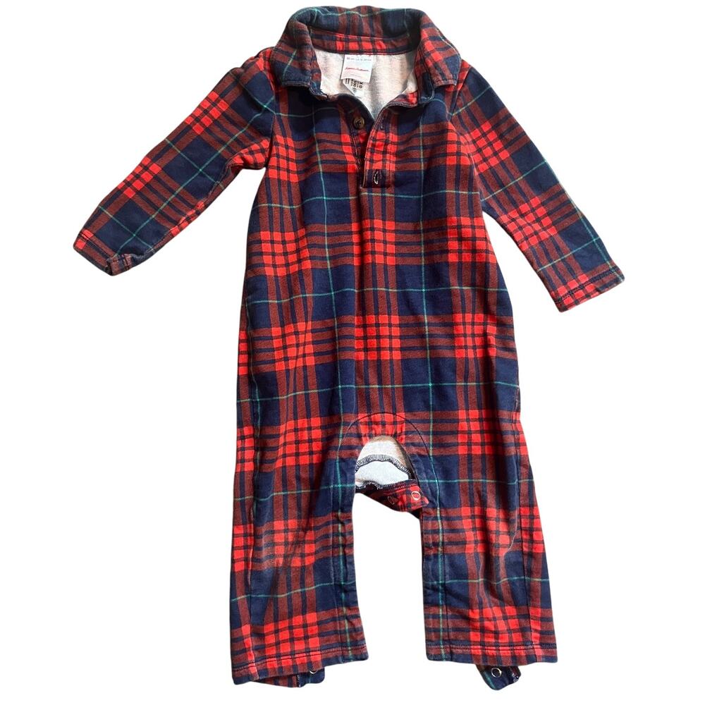 Hanna Anderson plaid romper red, blue size 18-24 months